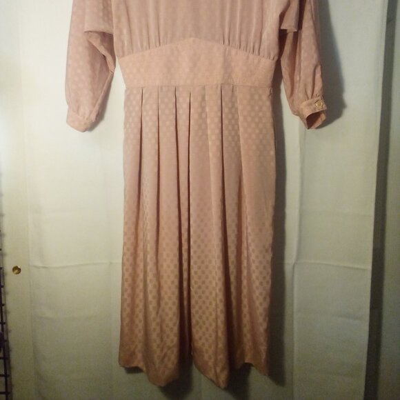 Joan Sparks For Daniel Barrett Vintage Dress Women 14 Long Sleeve Satin Pink - Picture 2 of 15